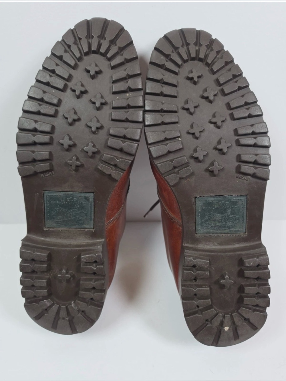 Vtg Polo Ralph Lauren Country Men Leather Derby Shoes Brown Lug Sole 10D - Picture 11 of 12